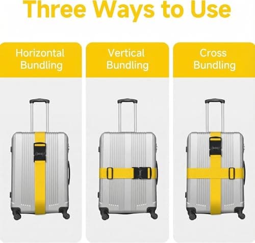 StoneMaxi Adjustable Luggage Straps With Locks 3 Digit Combination Lock Multi-Colour Travel Suitcase Straps Security Password Lock Travel Accessories Suitcase Belt (Yellow) — view 6