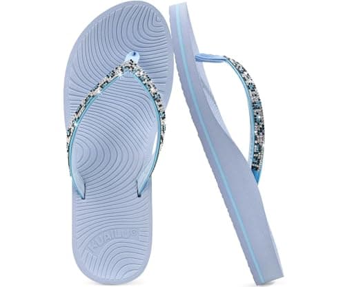 KuaiLu Women's Rhinestone Flip Flops Arch Support Yoga Mat Cushion Sandals