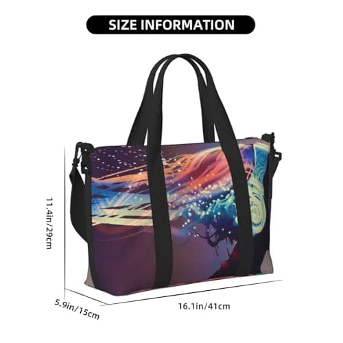 Woman with Glowing Headphones Print Travel Duffle Bag Lightweight Weekend Bag Travel Bag Holdall with Adjustable Strap for Weekend Trips Gym Travel Daily Use — view 4