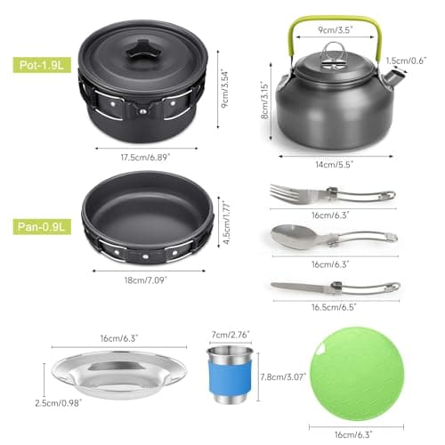 22PCS Camping Cookware Set, Portable Outdoor Cooking Pot and Pans Set with Teapot Nonstick Lightweight Camping Cookware Kit, for Hiking Backpacking 2-3 Person — view 5