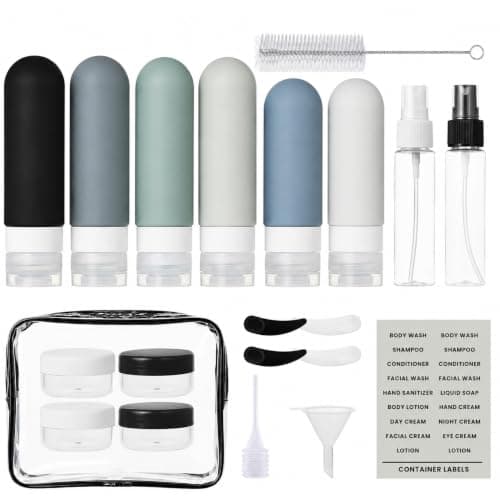 Laxen 20 Pack Travel Bottles for Toiletries, TSA Approved Leakproof Silicone Travel Bottles, Refillable Containers for Shampoo, Lotion, Cream & Cosmetics, Travel Essentials — view 3