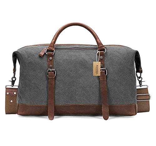 autumndeer Oversized Canvas Holdall Travel Carry On Duffel Bags Plus Handbag Shoulder Bag Crossbody Overnight Weekend Bag Unisex Travel Holdall Handbag with PU Leather Handle (Gray) — view 3