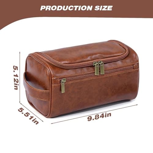 PU Leather Toiletry Bag for Men, Dark Brown Wash Bag for Travel, Gym & Shaving, Dry & Wet Separation with 3 Compartments - Perfect Men's Washbag (Brown) — view 2