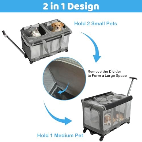 Sideroly Double Compartments Large Cat Carrier, Pet Carrier with Wheels — view 4