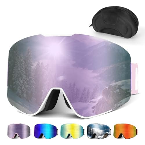 Hikeen Photochromic Ski Goggles - Anti-Fog, 100% UV Protection with 3-Layer Padding for Skiing and Snowboarding Men & Women with Storage Case-Purple
