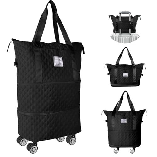 Travel Duffle Bag with Removable Wheels, Expandable Sports Gym Bag for Women Men, Dry Wet Holdall Luggage Weekend Overnight Bags for Swimming, Mum