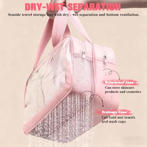 2 PCS Clear Toiletry Bag, Wet Dry Separation Wash Bag, Clear Ttravel Toiletries Bag, Waterproof Large Capacity Shower Bag, PU Makeup Bag with Handles for Women Girls — view 5