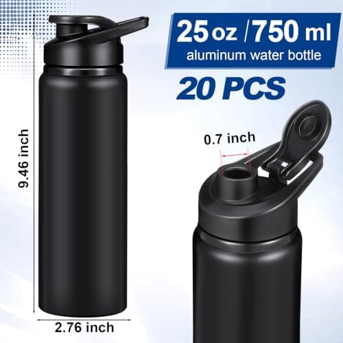 Potchen 20 Pack Aluminum Water Bottles with Snap Lid, Black, 25 oz — view 2