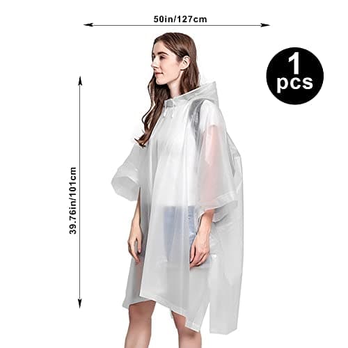 Rain Ponchos for Adults, EVA Rain Ponchos Waterproof Lightweight Rain Coat Emergency Rain Poncho for Camping Hiking Travelling Outdoor Activities (White) — view 2