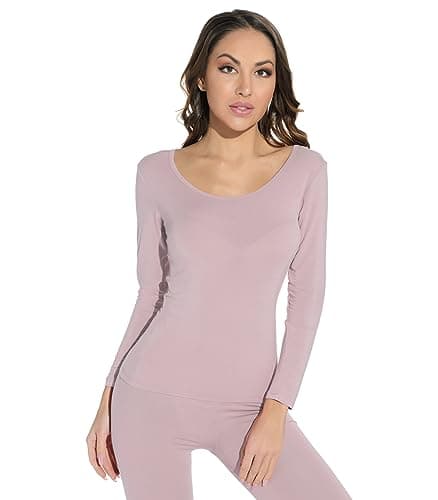 Mcilia Women's Ultrathin Modal Round Neck Long Sleeve Thermal Top/Shirt Skin Pink Small (UK Size 6 8 10) — view 5