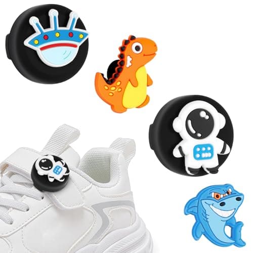 AXFEE 2Pack Air-Tag Holder For Kids Shoelaces with 4 Black Shoe Flower