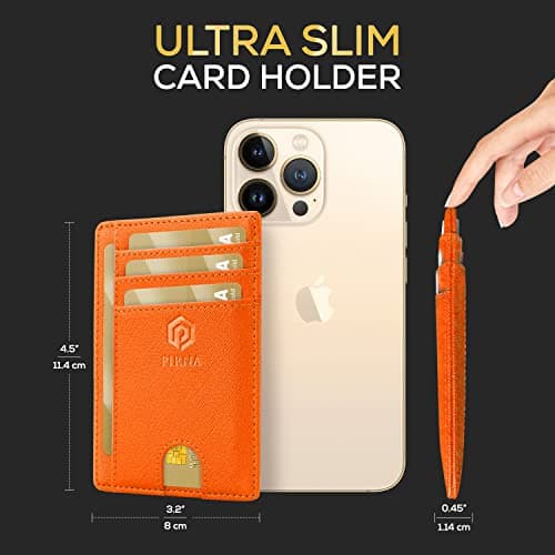 PIRNA Slim Wallet for Men & Women | RFID Blocking Minimalist Credit Card Holder – Thin Lightweight Card Wallet with Gift Box (Orange) — view 5