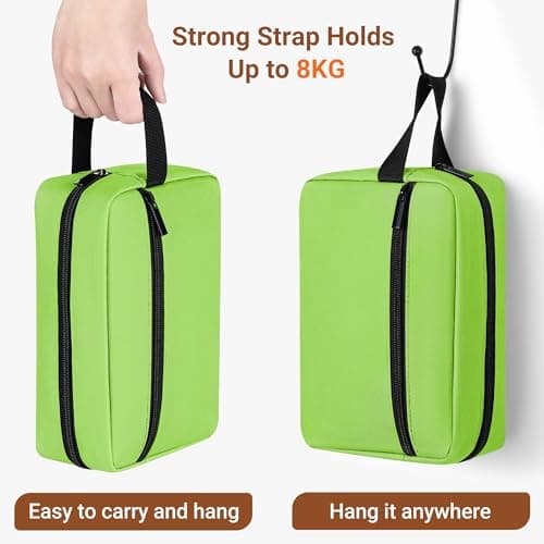 Elviros Travel Toiletry Bag for Women and Men, Lightweight Makeup Bag Hanging Dopp Kit with Shaving Compartment Cosmetic Organizer Small Tool Bag Travel Essentials, Gifts for Men & Women, Neon Green — view 3