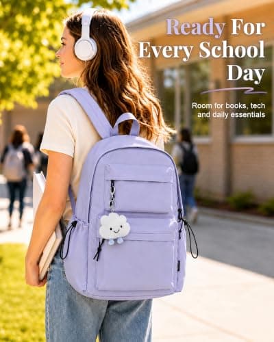 FIORETTO Backpack Womens School Bag Girls Boys, Lightweight Water-Resistant Fits 15.6” Laptop Large Capacity Rucksack with Anti-Theft Pocket, Ideal for School College Commuting Travel Purple — view 2