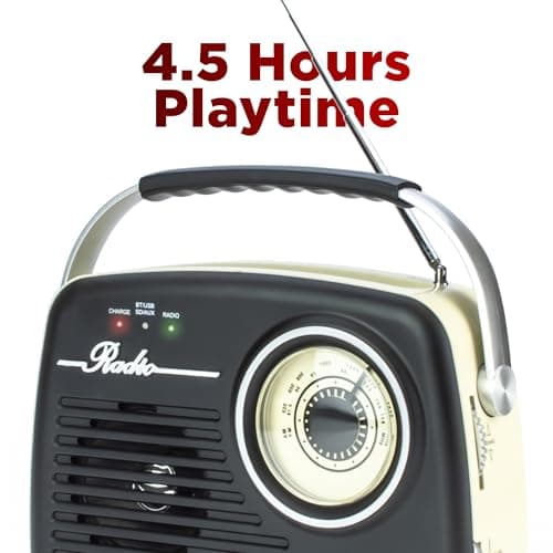 IONOS Retro Portable FM Radio, 10m Wireless, SD USB, 3W, Cream and Black — view 3