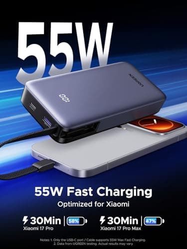 UGREEN Nexode 55W 20000mAh Power Bank 3-Way Output Built-in Cable — view 2