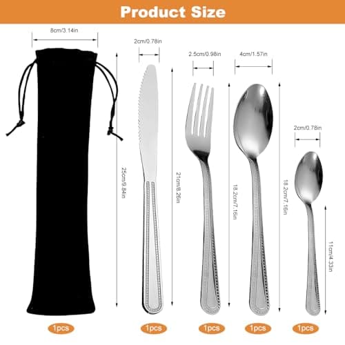 4 PCS Stainless Steel Camping Cutlery Set with Carrying Bag|Travel Cutlery SetsKnife, Fork and Spoon Sets|Reusable Cutler'y SetsFor Weddings, Picnics and Office Lunches Cutlery' Sets — view 2