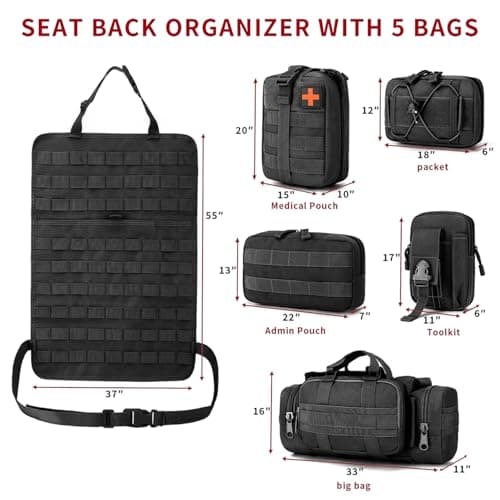 Refein Tactical Car Seat Back Organiser with 5 Detachable Storage Bag — view 2