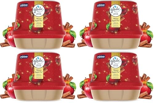 Glade Fragranced Bathroom Gel Air Freshener, Discreet Odour Eliminator Infused with Essential Oils, Limited Edition Christmas Air Freshener, Warm Apple Pie, 180g (Pack of 4)