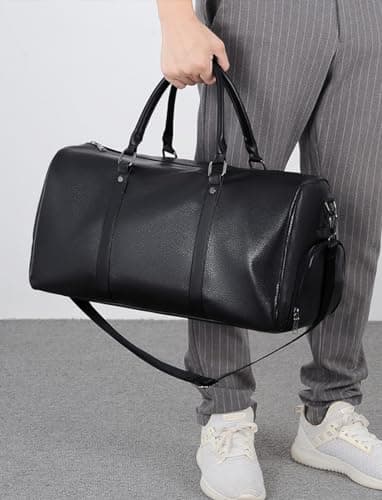 Leather Travel Duffle Bag for Men, Woven Carry On Weekender Overnight Bags for Business Sports Gym Black1 — view 5