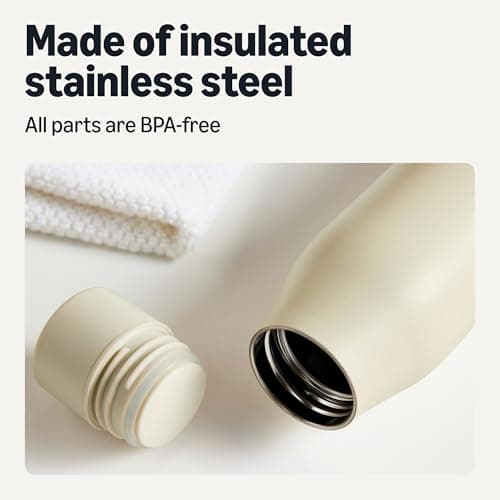 Amazon Basics Insulated Stainless Steel Water Bottle, 600ml, Double-Wall, BPA-Free, Leak-Proof, Ivory — view 3