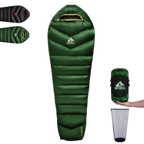 BUERTS Down Sleeping Bag Winter All-Season Sleeping Bag Outdoor Suitable for Adults and Children Outdoor Camping Hiking with Compression Bag.(5℃, Green)