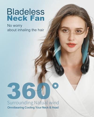Neck Fan, Portable Neck Fan USB Rechargeable, Hands Free Bladeless Personal Fan with 360°Cooling Airflow, 3 Wind Speed for Home Office Travel Sports Outdoor Summer — view 3