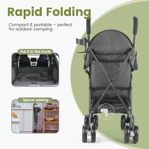 Baby Stroller, Travel Umbrella Stroller with Foldable Pushchair with Adjustable Canopy, Folding Infant Pram Stroller with Storage Basket, Cup Holder, Suspension Wheels for Infants 3-36M (Gray) — view 6