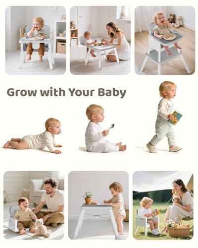 COOSEYA Baby High Chair, 6-in-1 Convertible Baby High Chair for Babies and Toddlers, Multi-Use Adjustable Feeding Chair with Removable Tray, 5-Point Safety Harness, Classic Grey (6 M-3 Y) — view 3