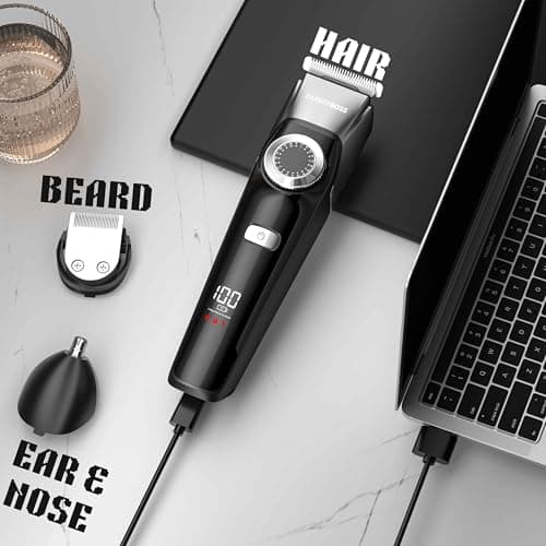 Barberboss 3-in-1 Beard & Hair Trimmer for Men, Cordless Grooming Kit with Nose/Ear Trimmer, Adjustable Dial, Ceramic Blades, Waterproof & USB Charging, Men’s Grooming Kit — view 2