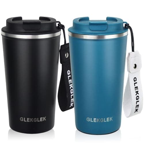 GLEKGLEK Insulated Travel Mug 500ml, 2 Pack, Leakproof Lid