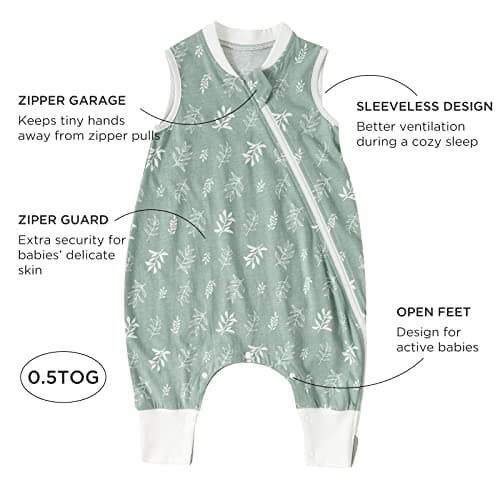 Duomiaomiao Sleeping Bag with Legs, 100% Cotton 0.5 Tog Summer Baby Sleep Bag Toddler Sleeping Sack with Feet for 2-3 Years Boys Girls, Green — view 2