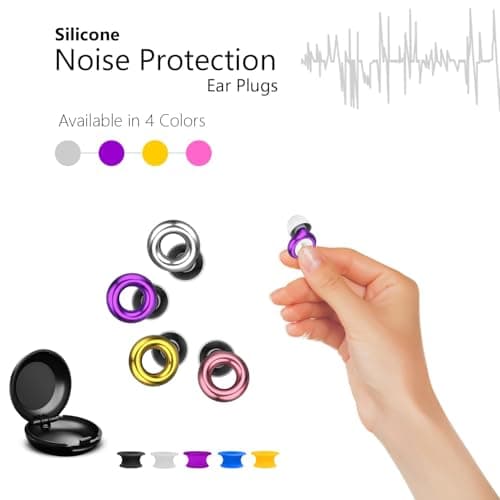 Reusable Ear Plugs for Sleep - Noise Cancelling, Snoring, Travel, and Concerts | 25dB Hearing Protection with Noise Reduction | Comes with 8 Ear Tips and XS/S/M/L - Black (Purple) — view 5