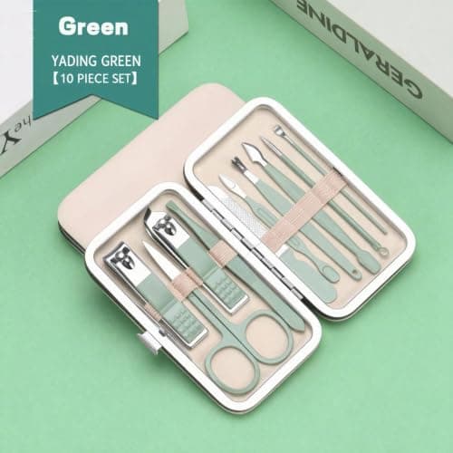 10 in 1 Manicure Pedicure Set, Stainless Steel Nail Clippers Kit with Scissors and Tweezers, Portable Travel Grooming Tools with Leather Case for Men and Women, Professional Nail Care Gift Set — view 6