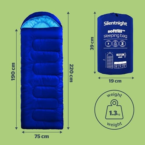 Silentnight Sleeping Bag for Adults - 3 Season Lightweight Soft Thick Cosy Warm Mummy Sleeping Bag for Spring Summer Camping Hiking Outdoor Travel for Warm and Cold Weather - 2 Pack, Black and Blue — view 5
