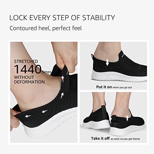STQ Womens Trainers Shoes Slip on Walking Shoes Tennis Comfy Shoes Road Running Gym Athletic Travel Sneakers , 5 UK, Black White — view 4