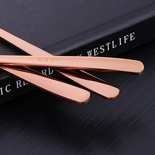 BISDARUN Noodle Sporks 2 in 1 Fork and Spoon Combination Rose Gold 6pcs Stainless Steel Long Handle 8.39 inches Pasta Fruit Forks Soup Spoons for Travel Camping Work Lunch Meals — view 5