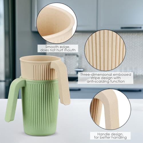 8-Pack 350ML Reusable Plastic Cups with Handles, Unbreakable Shatterproof Tumblers - Plastic Cups Stackable for Hot/Cold Drinks, Freezer & Dishwasher Safe, Multi-Color for Travel, Camping, Parties — view 2
