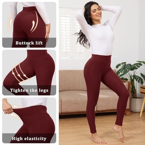 Decorie Thermal Leggings Women High-Waisted Fleece Lined for Winter Red — view 4
