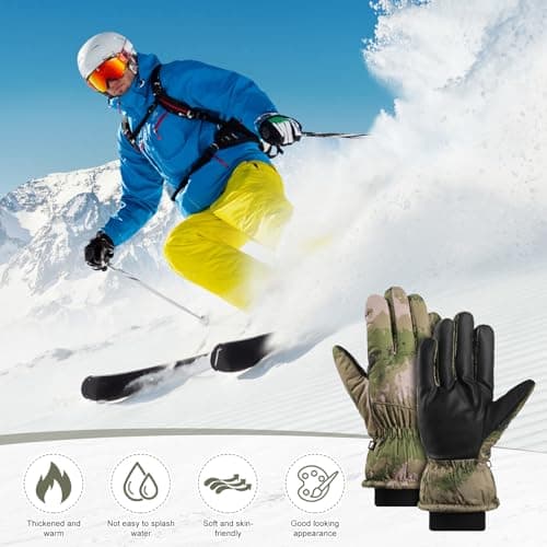 GJV Ski Gloves Winter Gloves Waterproof Windproof Men Women Warm Cold Weather Gloves Touch Screen Finger (Green) — view 5