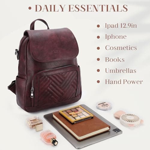 VASCHY Women Backpack, Vegan Leather Travel Backpack for Work Burgundy — view 4