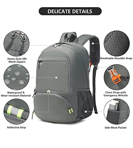 MRPLUM 30L Rucksack Foldable Ultralight Packable Backpack,Grey — view 4