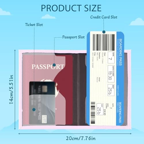 REEKNOKOL Passport Holder, Leather Passport Cover PU Passport Holder Travel Wallet for Passport, Credit Card, Ticket Card, Business Cards, Boarding Passes (Pink) — view 3
