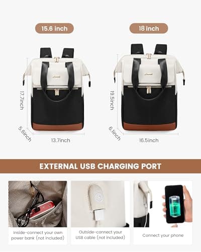 LOVEVOOK 18 Inch Backpack Womens, Large Laptop Rucksack Bag for Ladies, Daypacks for Office Teacher Nurse, Fashion School Bags for Work University Travel, Beige & Black — view 2