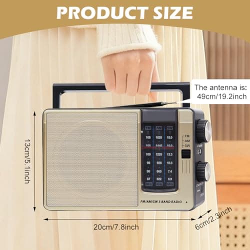 Portable Radio FM AM, Radio Battery Operated & AC Power, Suitcase Radio for Seniors, Medium Wave Radio, Small Radio with Speaker, Simple Senior Radio, Portable Radio for Kitchen & Bedroom — view 2