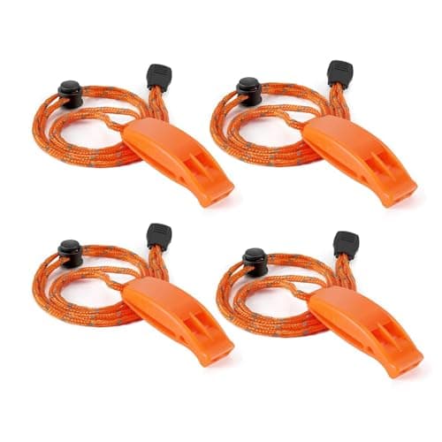 Zenfony 4 Pack Emergency Whistles, Super Loud Orange Safety Whistles with Reflective Lanyards for Camping, Hiking, Boating, Mountaineering and Outdoor Signalling