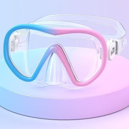 Findway Kids Snorkel Mask, 180° Panoramic Wide View Swimming Goggles, Anti Leak Anti Fog Children Diving Mask with Nose Cover, Swim Goggles for Age 4-16, Two-Tone Frame