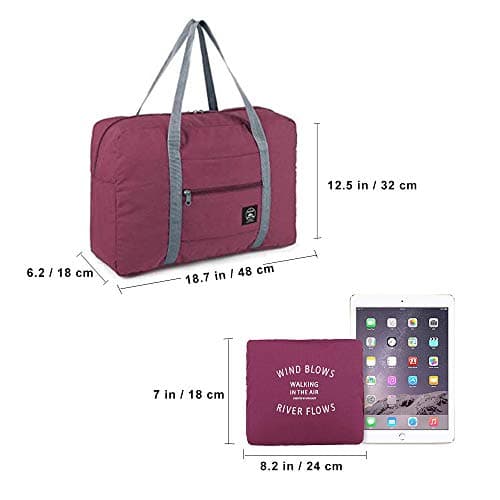 (2 Pack) Foldable Travel Duffel Bag, Waterproof Airlines Carry On Luggage Bag, Lightweight Travel Luggage Bag for Sports, Gym, Vacation (Wine Red, Dark Blue) — view 3