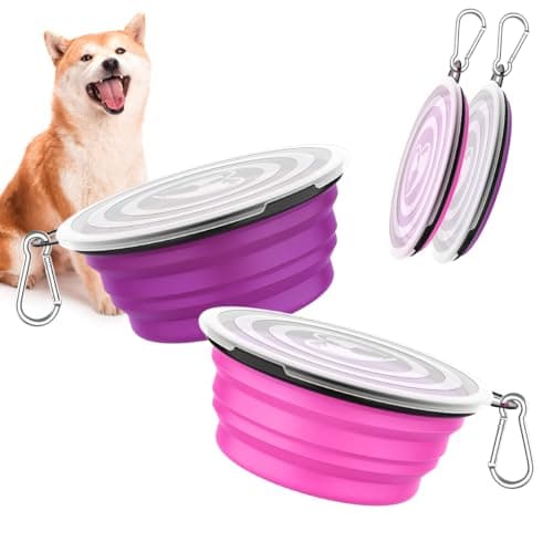 Pawaboo Collapsible Travel Dog Bowls 2 Pack with Lids & Carabiners Silicone