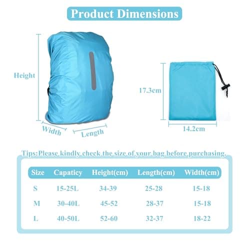 Waterproof Backpack Cover with Reflective, 40L-50L Rucksack Rain Cover with Storage bag, Rainproof Rucksack Cover for Hiking Camping Traveling Cycling (Blue, L) — view 2
